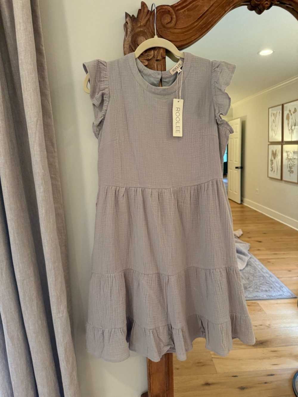 Roolee Soft Cream/Tan Ruffle Sleeve Tiered Dress